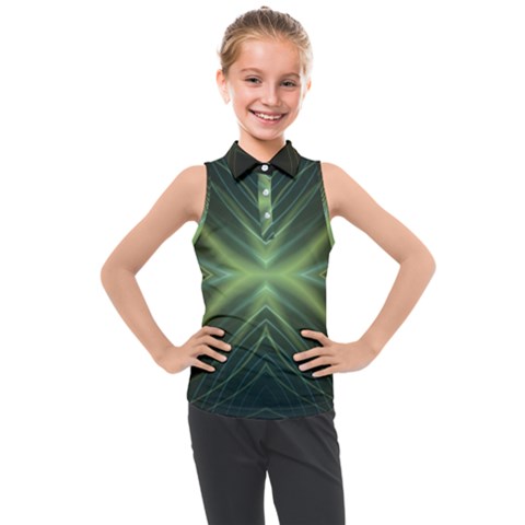 Abstract Green Stripes Kids  Sleeveless Polo Tee by SpinnyChairDesigns