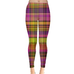 Pink Yellow Madras Plaid Leggings  by SpinnyChairDesigns