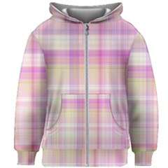 Pink Madras Plaid Kids  Zipper Hoodie Without Drawstring by SpinnyChairDesigns