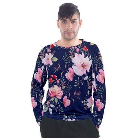 Printed Floral Pattern Men s Long Sleeve Raglan Tee by designsbymallika