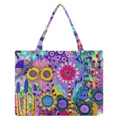 Double Sunflower Abstract Zipper Medium Tote Bag by okhismakingart