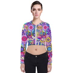 Double Sunflower Abstract Long Sleeve Zip Up Bomber Jacket