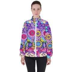 Double Sunflower Abstract Women s High Neck Windbreaker by okhismakingart