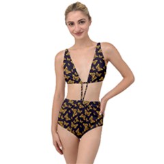 Black Gold Butterfly Print Tied Up Two Piece Swimsuit by SpinnyChairDesigns