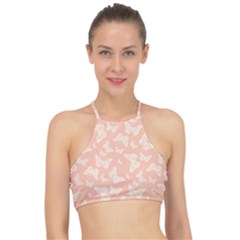 Peaches And Cream Butterfly Print Racer Front Bikini Top by SpinnyChairDesigns