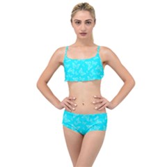 Aqua Blue Butterfly Print Layered Top Bikini Set by SpinnyChairDesigns