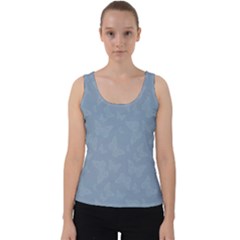 Faded Blue Butterfly Print Velvet Tank Top by SpinnyChairDesigns