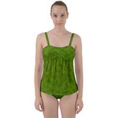 Avocado Green Butterfly Print Twist Front Tankini Set by SpinnyChairDesigns