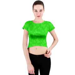 Chartreuse Green Butterfly Print Crew Neck Crop Top by SpinnyChairDesigns