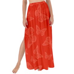 Vermilion Red Butterfly Print Maxi Chiffon Tie-up Sarong by SpinnyChairDesigns