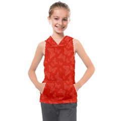 Vermilion Red Butterfly Print Kids  Sleeveless Hoodie by SpinnyChairDesigns