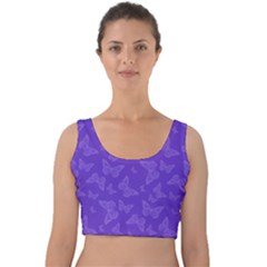 Violet Purple Butterfly Print Velvet Crop Top by SpinnyChairDesigns