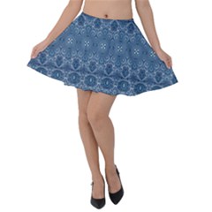 Boho Denim Blue Velvet Skater Skirt by SpinnyChairDesigns