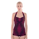 Black Red Tie Dye Pattern Boyleg Halter Swimsuit  View1