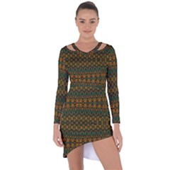 Boho Rustic Green Asymmetric Cut-out Shift Dress by SpinnyChairDesigns