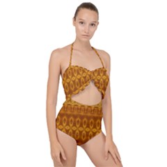 Boho Honey Gold Scallop Top Cut Out Swimsuit by SpinnyChairDesigns