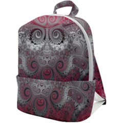 Black Pink Spirals And Swirls Zip Up Backpack by SpinnyChairDesigns