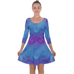 Purple Blue Swirls And Spirals Quarter Sleeve Skater Dress by SpinnyChairDesigns