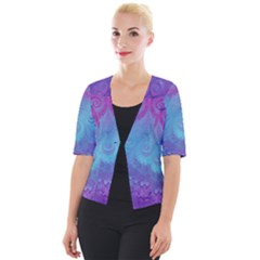 Purple Blue Swirls And Spirals Cropped Button Cardigan by SpinnyChairDesigns