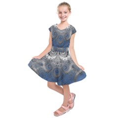 Blue Swirls And Spirals Kids  Short Sleeve Dress by SpinnyChairDesigns