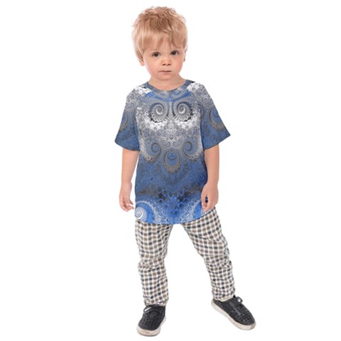 Blue Swirls And Spirals Kids  Raglan Tee by SpinnyChairDesigns