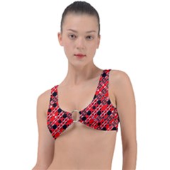 Abstract Red Black Checkered Ring Detail Bikini Top by SpinnyChairDesigns