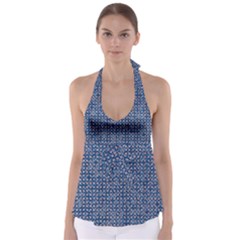 Artsy Blue Checkered Babydoll Tankini Top by SpinnyChairDesigns