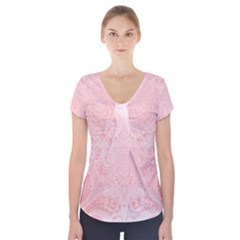 Pretty Pink Spirals Short Sleeve Front Detail Top by SpinnyChairDesigns