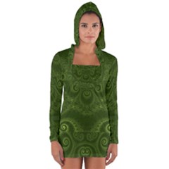 Forest Green Spirals Long Sleeve Hooded T-shirt by SpinnyChairDesigns