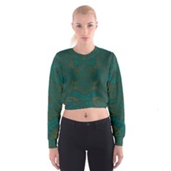 Teal Green Spirals Cropped Sweatshirt by SpinnyChairDesigns