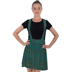 Teal Green Spirals Velvet Suspender Skater Skirt by SpinnyChairDesigns