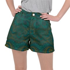 Teal Green Spirals Ripstop Shorts by SpinnyChairDesigns