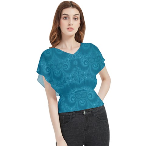 Cerulean Blue Spirals Butterfly Chiffon Blouse by SpinnyChairDesigns