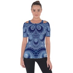 Royal Blue Swirls Shoulder Cut Out Short Sleeve Top by SpinnyChairDesigns