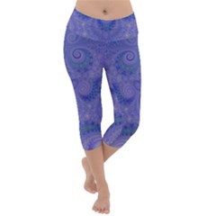 Mystic Purple Swirls Lightweight Velour Capri Yoga Leggings by SpinnyChairDesigns