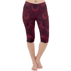 Burgundy Wine Swirls Lightweight Velour Cropped Yoga Leggings by SpinnyChairDesigns