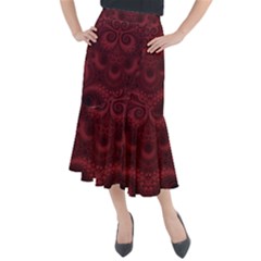 Burgundy Wine Swirls Midi Mermaid Skirt by SpinnyChairDesigns