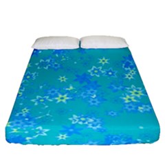 Aqua Blue Floral Print Fitted Sheet (queen Size) by SpinnyChairDesigns