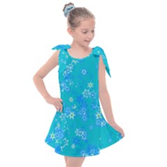 Aqua Blue Floral Print Kids  Tie Up Tunic Dress by SpinnyChairDesigns