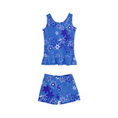 Cornflower Blue Floral Print Kids  Boyleg Swimsuit by SpinnyChairDesigns