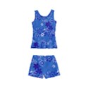 Cornflower Blue Floral Print Kids  Boyleg Swimsuit View2