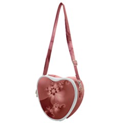 Coral Pink Floral Print Heart Shoulder Bag by SpinnyChairDesigns