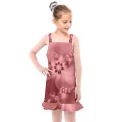 Coral Pink Floral Print Kids  Overall Dress by SpinnyChairDesigns