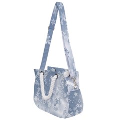 Faded Blue White Floral Print Rope Handles Shoulder Strap Bag by SpinnyChairDesigns