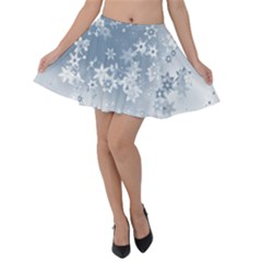 Faded Blue White Floral Print Velvet Skater Skirt by SpinnyChairDesigns