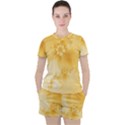 Saffron Yellow Floral Print Women s Tee and Shorts Set View1