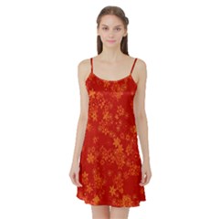 Orange Red Floral Print Satin Night Slip by SpinnyChairDesigns