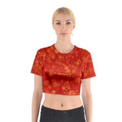 Orange Red Floral Print Cotton Crop Top by SpinnyChairDesigns