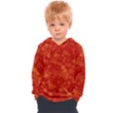 Orange Red Floral Print Kids  Overhead Hoodie View1