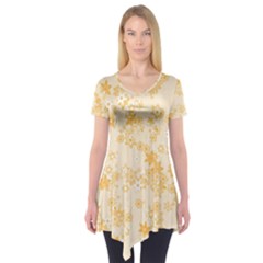 Yellow Flowers Floral Print Short Sleeve Tunic  by SpinnyChairDesigns